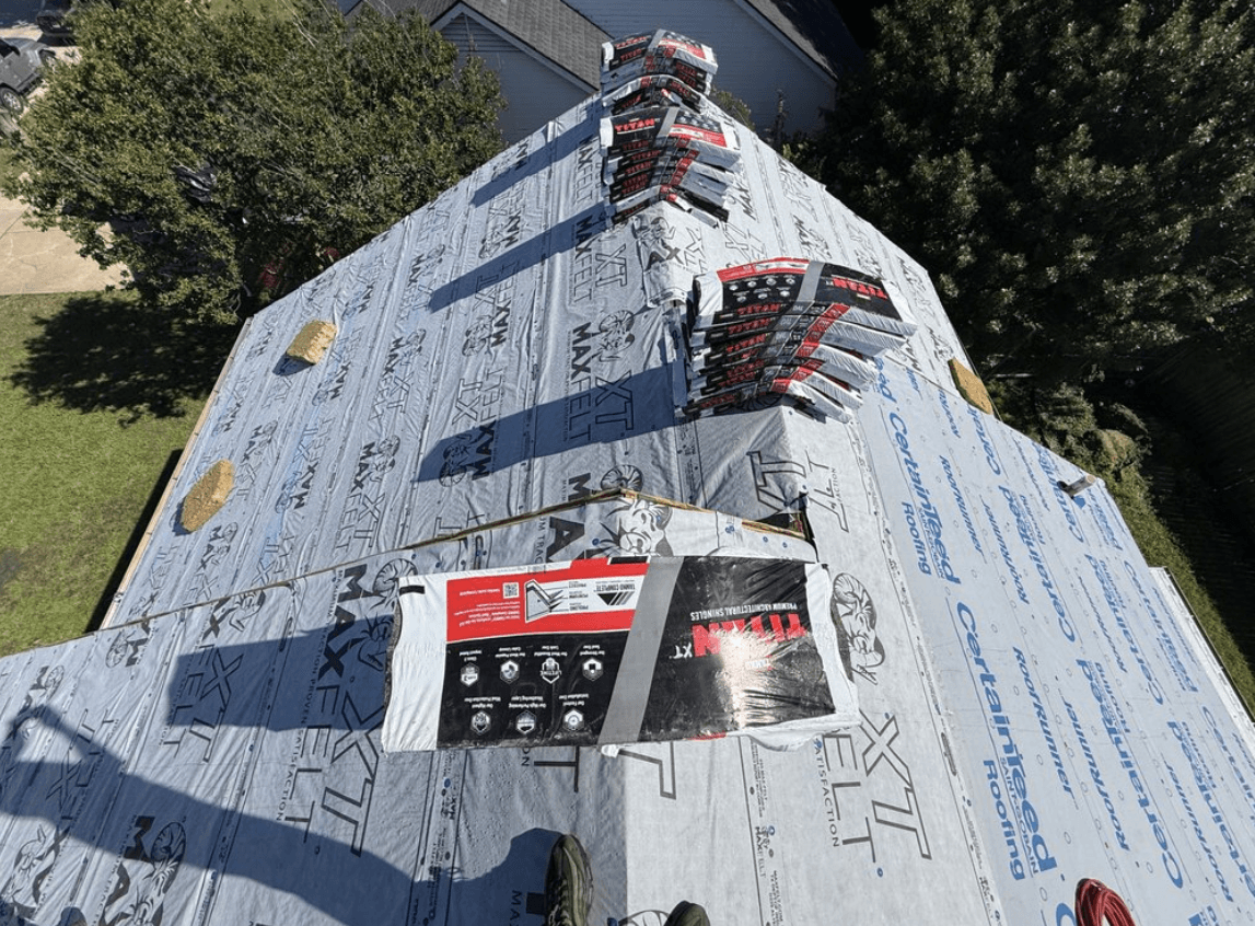 Roof In Progress, Underlayment & tear-off · Plano